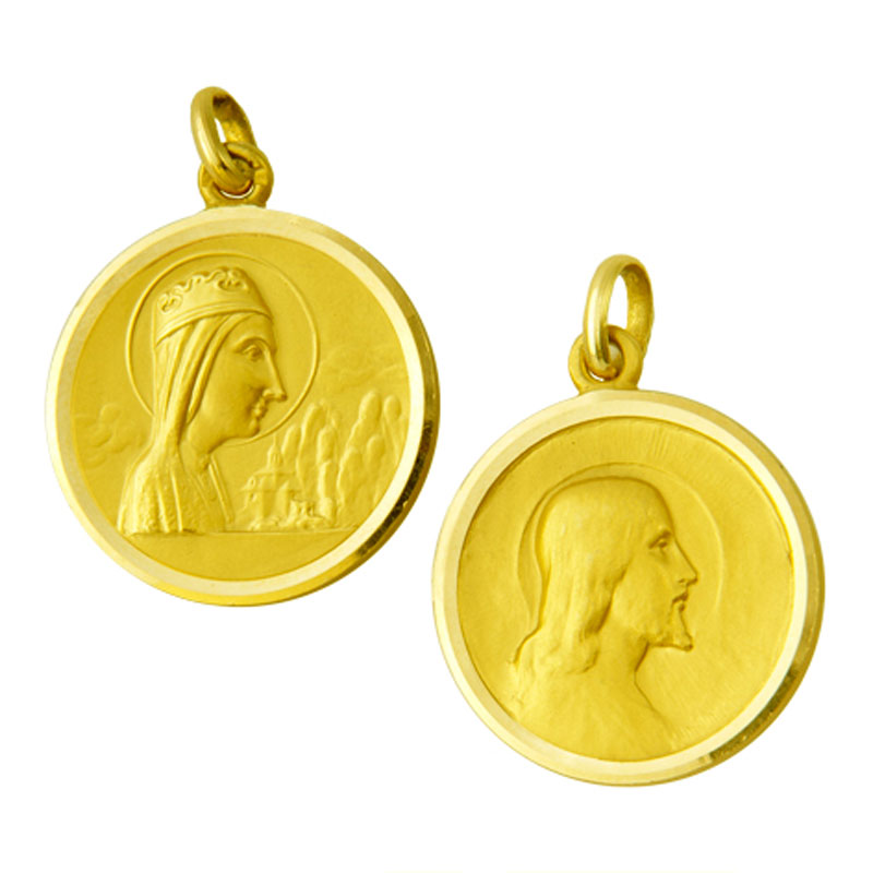 Medalla escapulario de la Virgen de Montserrat y Cristo Salvador