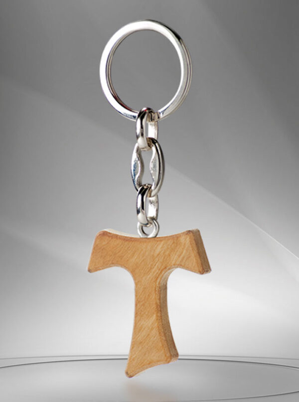 Tau cross keychain. Olive wood