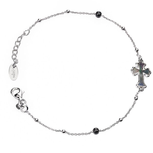Brazalete con cruz. Plata de ley y nacar. AMEN-0