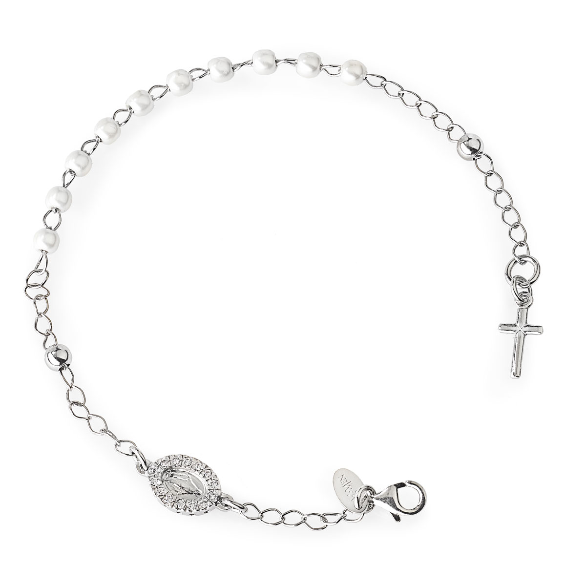 Brazalete rosario con Cruz y Virgen Milagrosa. Plata de ley. AMEN