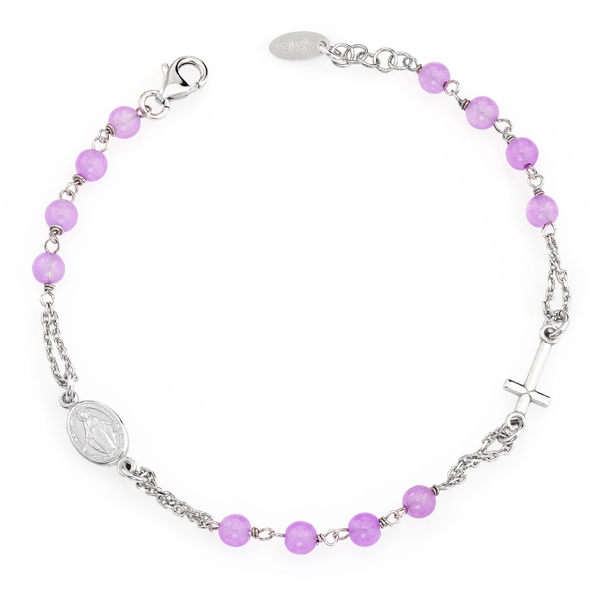 Brazalete rosario con Cruz y Virgen Milagrosa. Plata de ley. AMEN