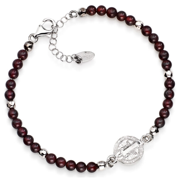Brazalete San Benito. Plata de ley y granate. Hombre. AMEN-0