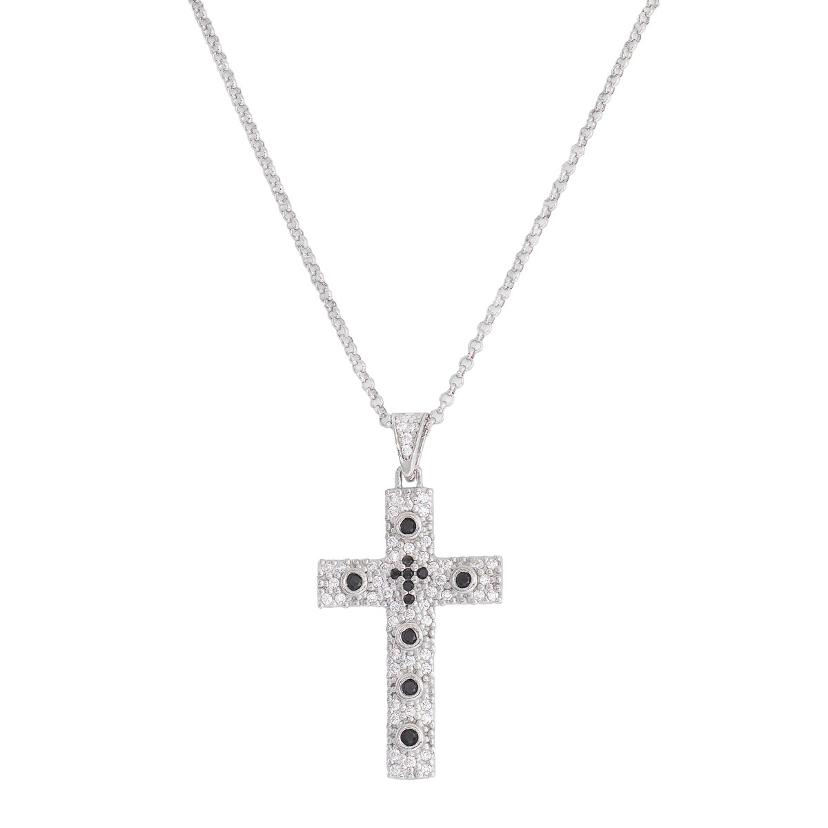 Gargantilla Cruz. Plata de ley y zirconita. AMEN