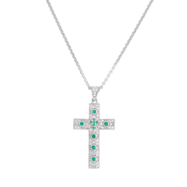 Gargantilla Cruz. Plata de ley y zirconita. AMEN-0