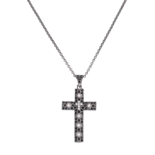 Gargantilla Cruz. Plata de ley y zirconita. AMEN-0
