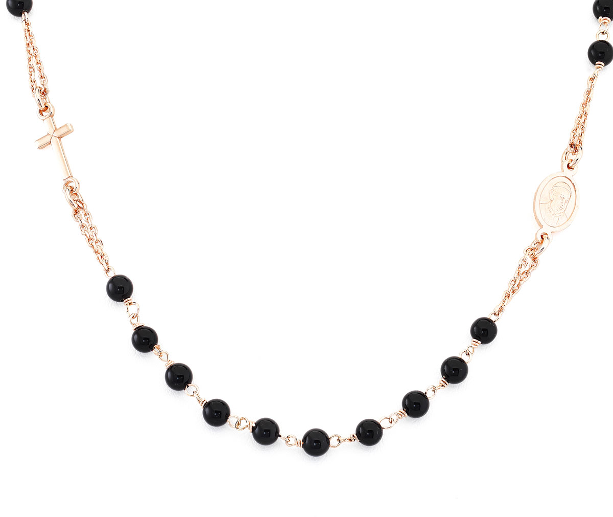 Necklace ‘Cross and Our lady of the Miracle’. Sterling silver 925 and agate.  AMEN