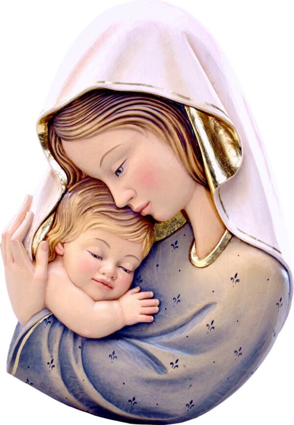 Virgen maternal, color blanco y azul. Relieve-0
