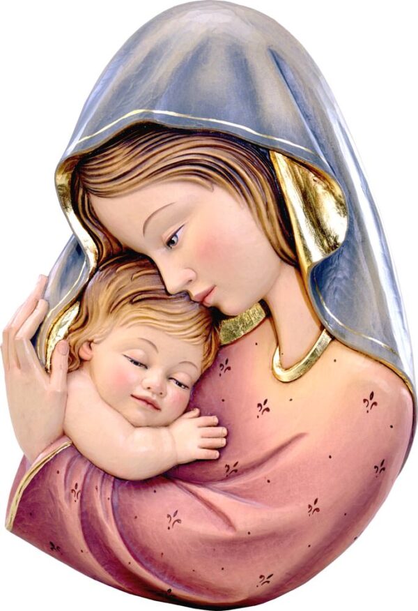 Virgen maternal, color rojo y azul. Relieve-0