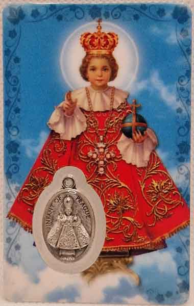 Estampa del Niño Jesus de Praga con medalla