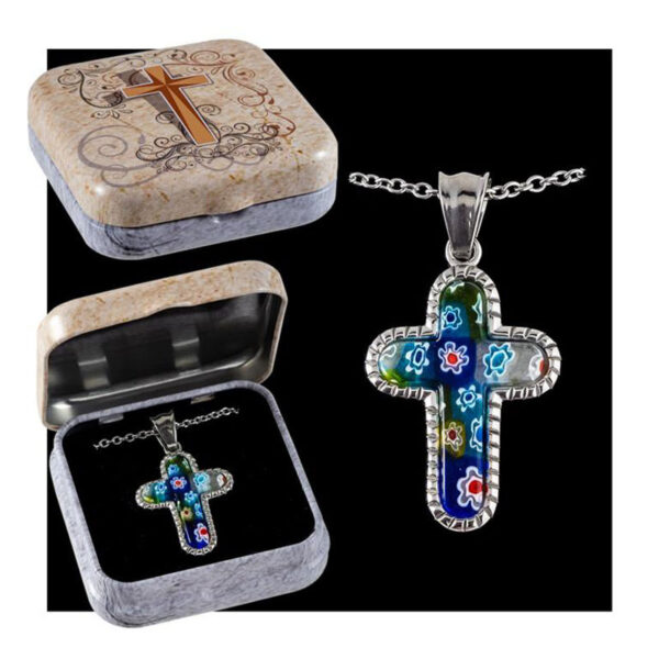 Colgante cruz metal y cristal de murano-0