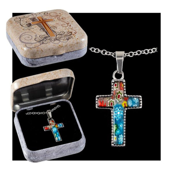 Colgante cruz metal y cristal de murano-0