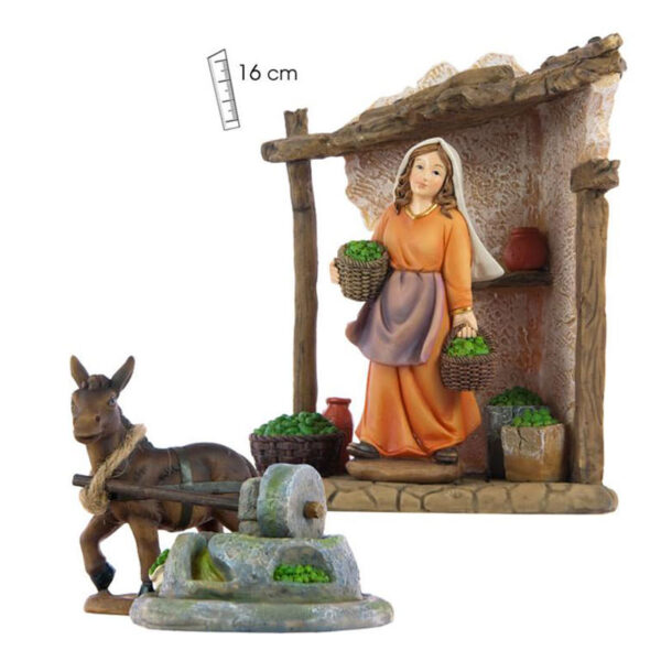 Conjunto de pastora, burro, molino y establo. 16 cm.-0