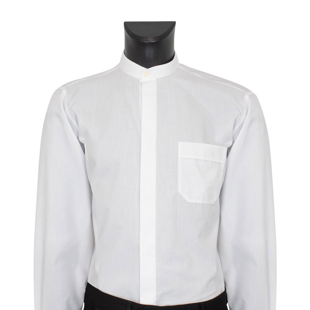 Camisa Clergyman Habito talar. Cuello abierto. Manga larga.