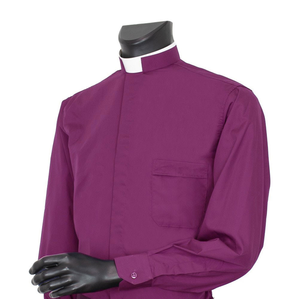 Camisa Clergyman Cuello romano, Violeta. Manga larga. 100% Algodón