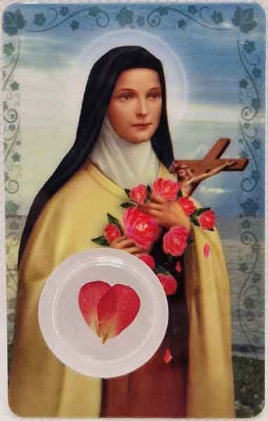 Saint Therese of Lisieux card laminated with medal