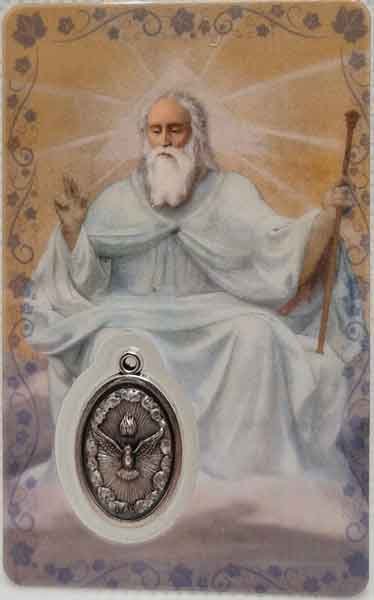 Lord’s Prayer card laminated with medal