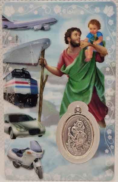 Saint Christopher card laminated with medal