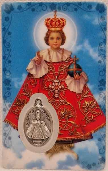 Child Jesus of Prague card laminated with medal