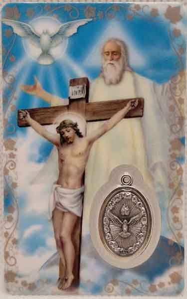Holy Trinity card laminated with medal