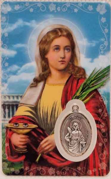 Saint Lucy of Siracusa card laminated with medal