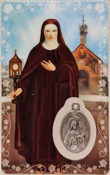 Saint Clare of Assisi card laminated with medal