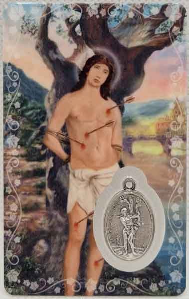 Saint Sebastian card laminated with medal