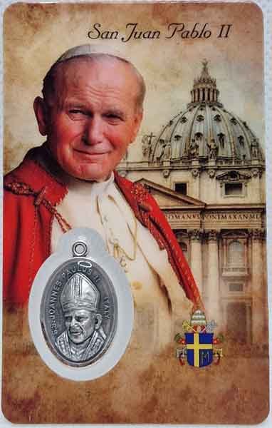 Estampa del Papa San Juan Pablo II con medalla