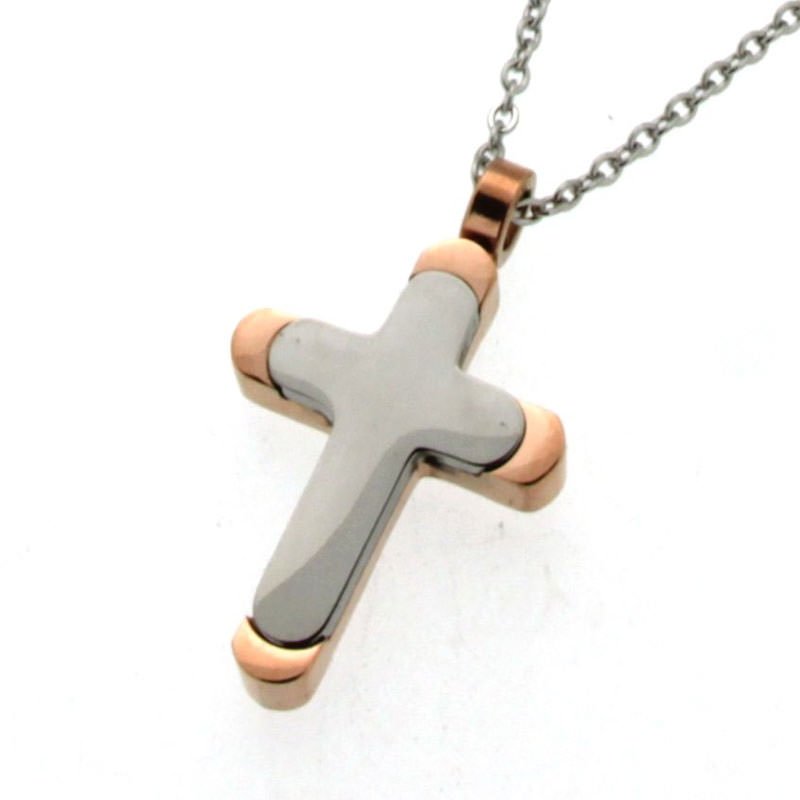 Cross bicolor with chain. Steel