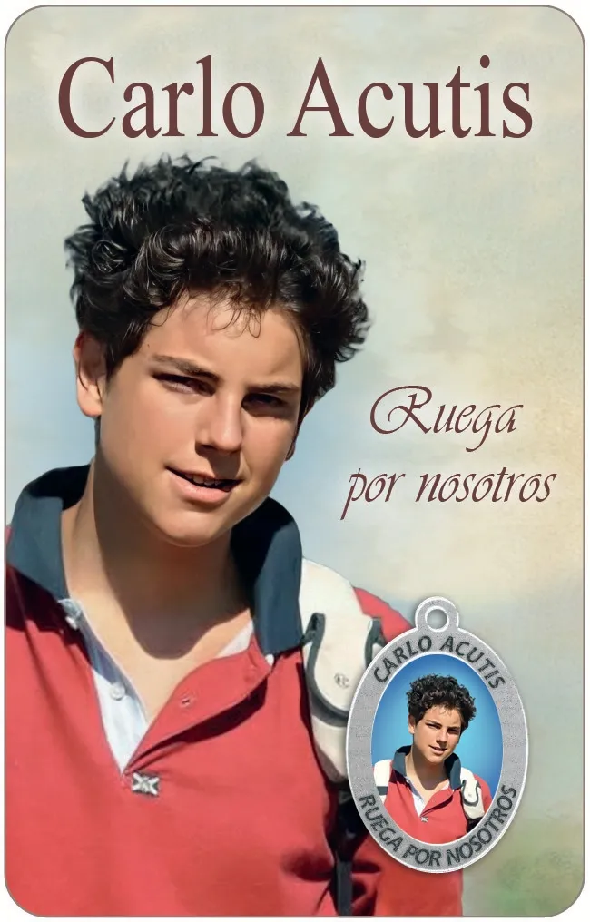 Carlo Acutis card laminated with medal