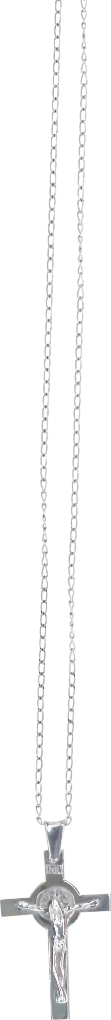 Saint Benedict cross with chain. Sterling Silver.