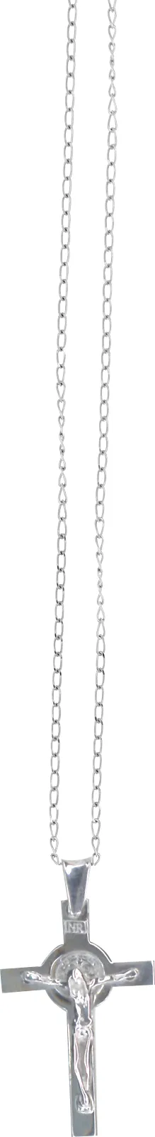 Saint Benedict cross with chain. Sterling Silver.