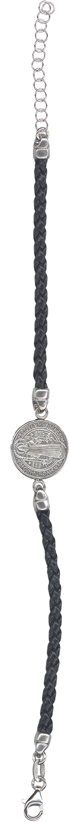 Saint Benedict bracelet. Leather and sterling silver.