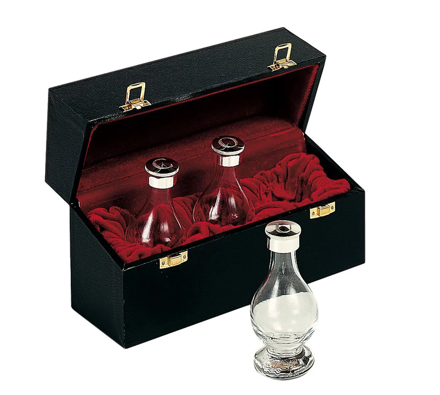 Chrismatory set (3 holy oil stocks), with case