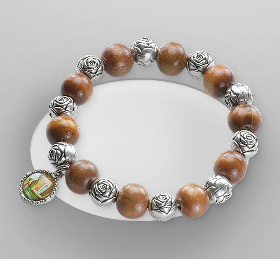 Religious bracelet, various motifs. Wood and Metal.  Elastic