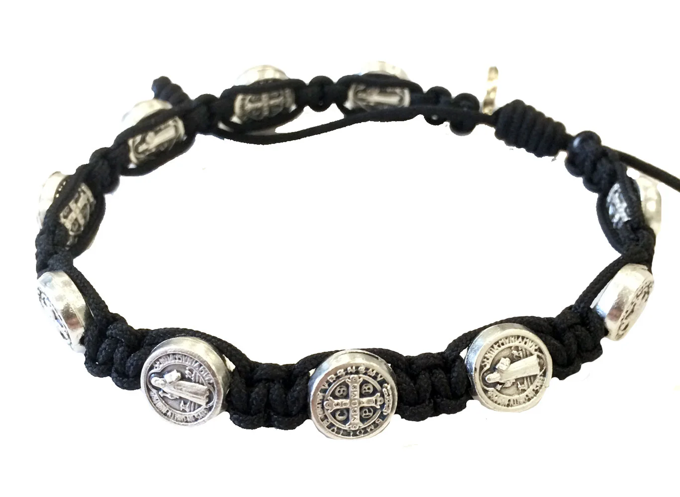 Saint Benedict bracelet. Metal and cord. Cord closure.