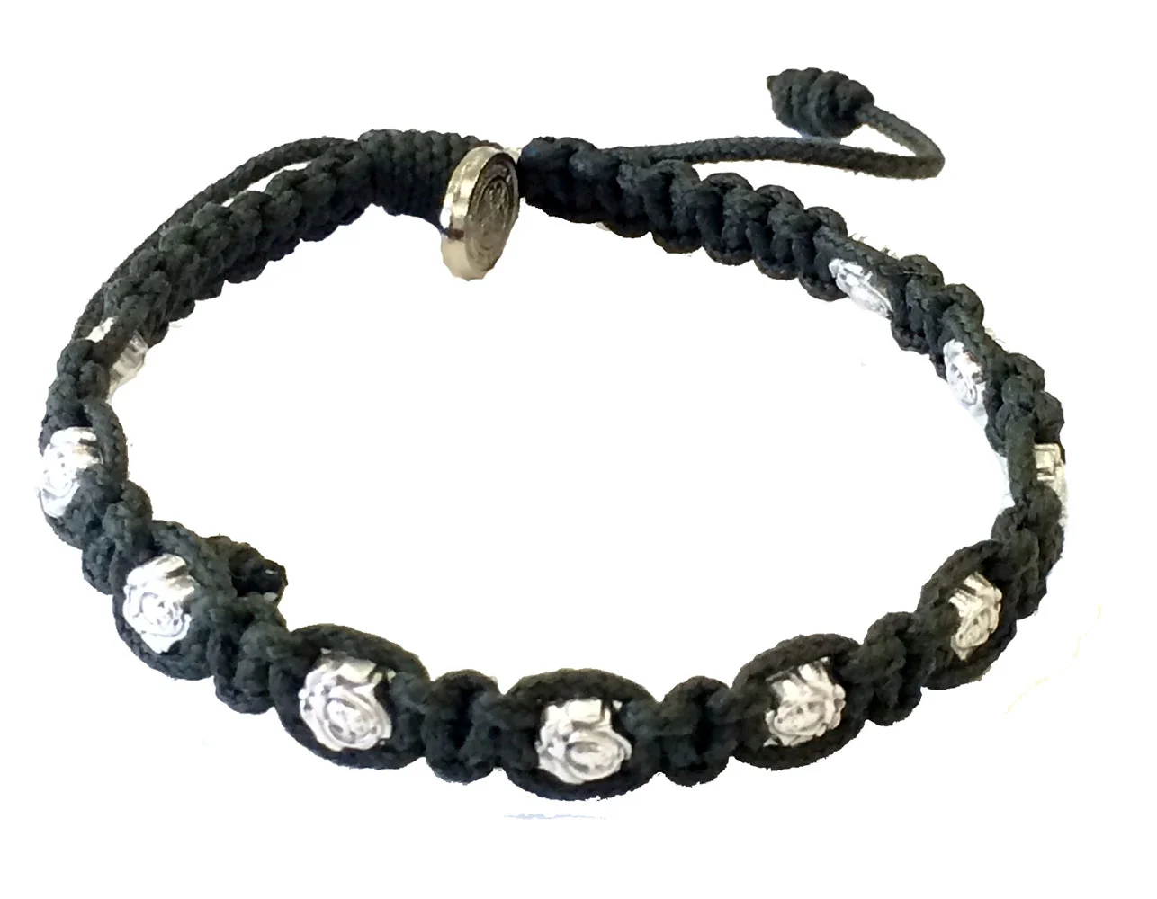 Bracelet with roses. Metal and cord. Cord closure.