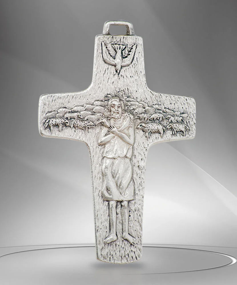 Cruz Pastoral en metal. El Buen Pastor.