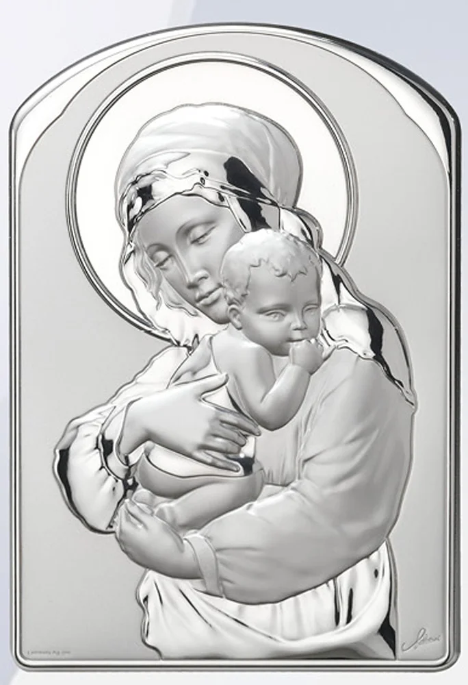 Retablo de la Virgen con niño. Plata laminada