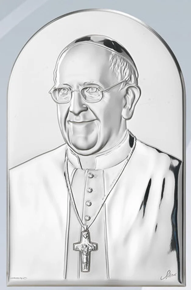 Pope Francis altarpiece. Laminated silver