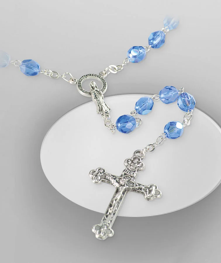Crystal rosary. Blue color. Rosary beads 4 mm.