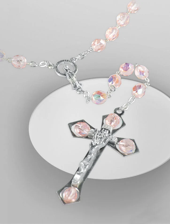 Crystal rosary. Pink color.