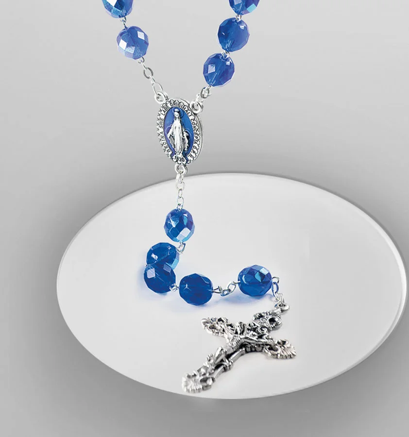 Bohemian crystal rosary. Blue Color.