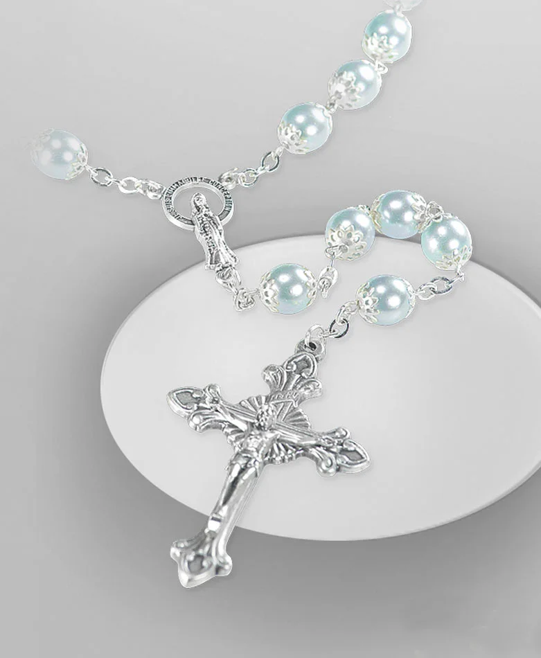 Rosary pearl crystal. Blue color. Rosary beads 8 mm.