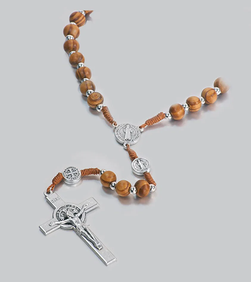 Saint Benedict rosary with cross, of wood and rope