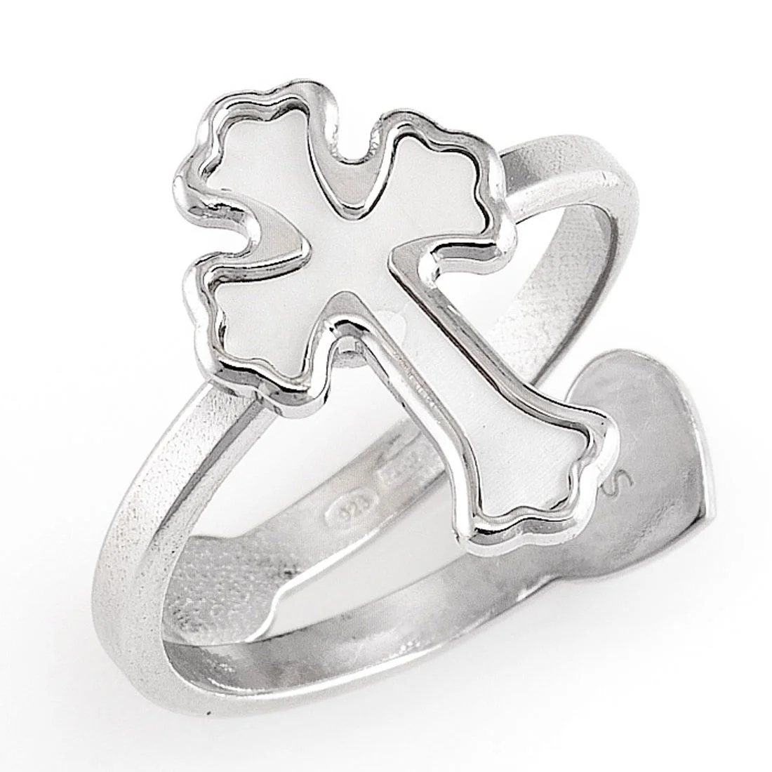 Cross ring. Sterling silver and mother of pearl. AMEN