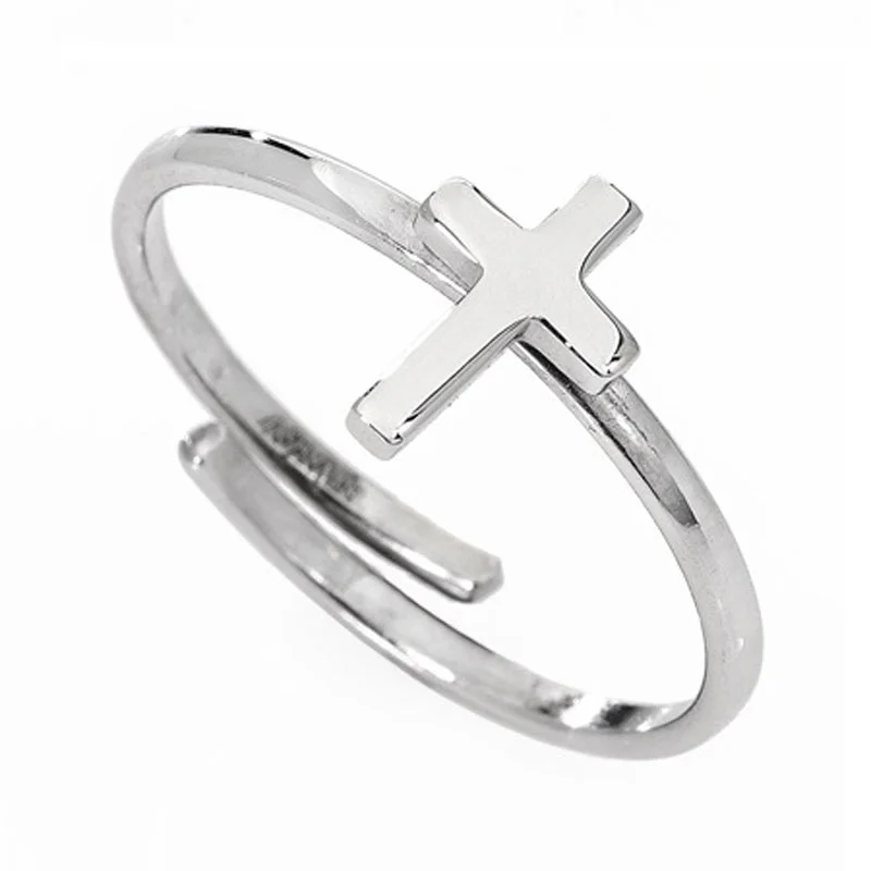 Ring with Cross. Adjustable. Sterling silver 925.   AMEN