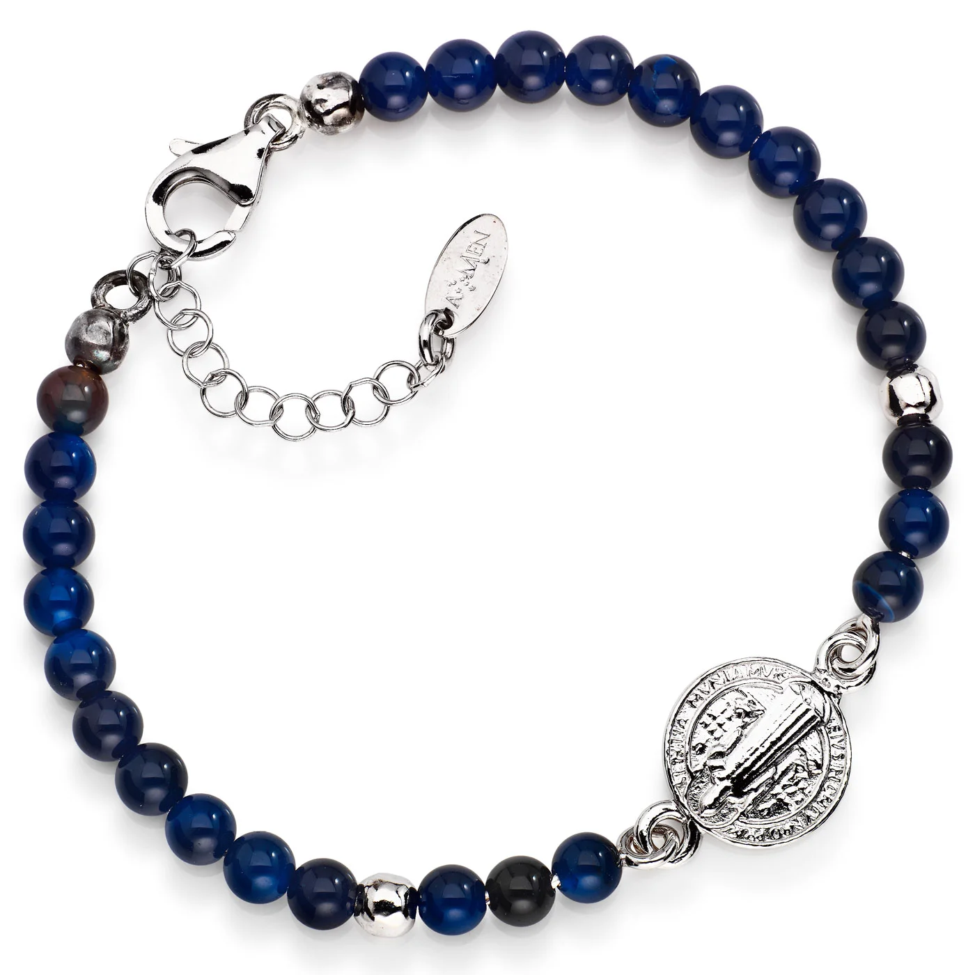 Brazalete San Benito. Plata de ley 925 y agata. Mujer. AMEN