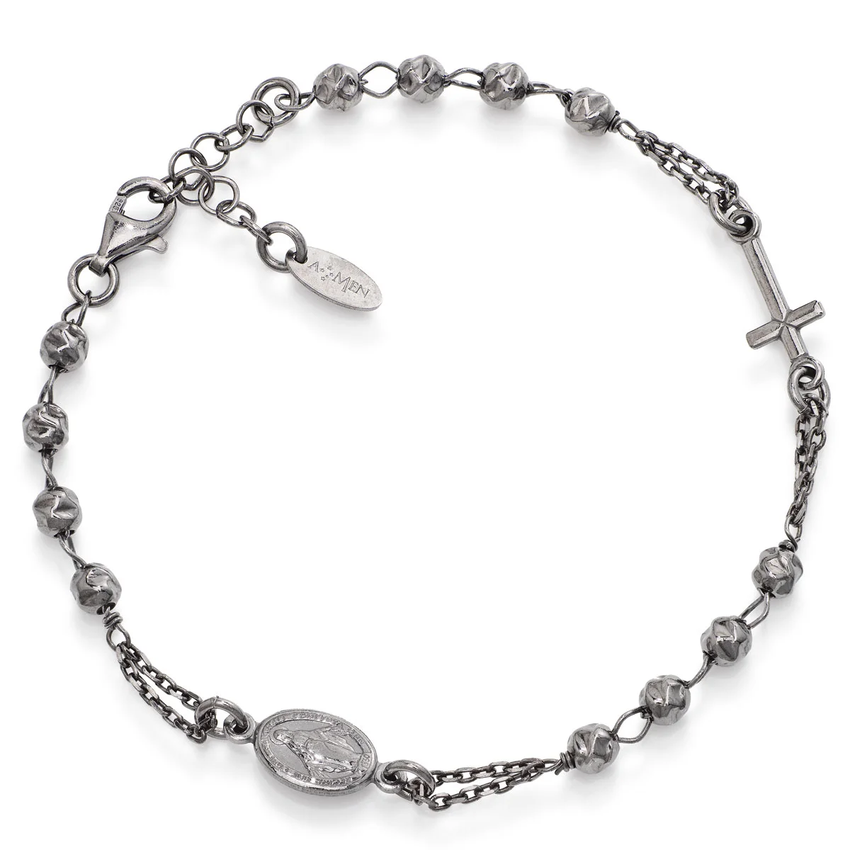 Bracelet with cross and Our lady of the Miracle. Sterling silver 925. AMEN