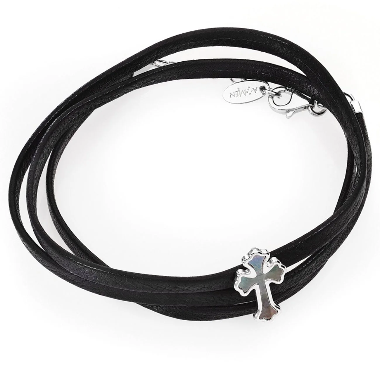 Bracelet with cross. Sterling silver 925 and mother of pearl. AMEN