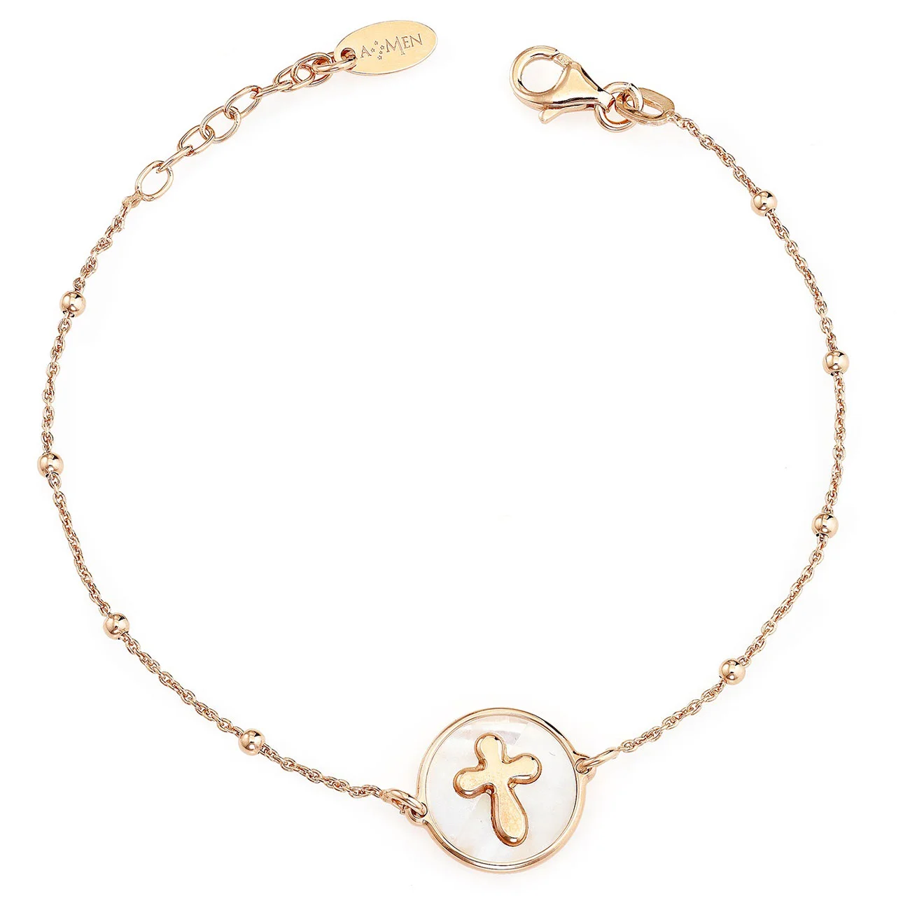Bracelet with cross. Sterling silver 925 and mother of pearl. AMEN